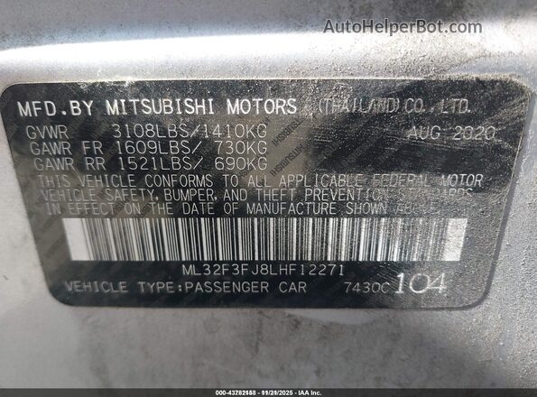 ML32F3FJ8LHF12271 2020 MITSUBISHI MIRAGE G4 Silver Շարժիչի բաժամունքի տեսք