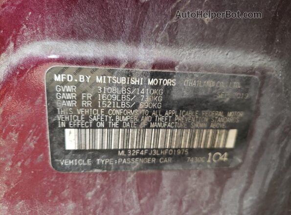 ML32F4FJ3LHF01975 2020 MITSUBISHI MIRAGE Burgundy Вид підкапотного простору