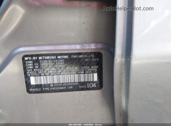 ML32F4FJ5LHF03095 2020 MITSUBISHI MIRAGE G4 Gray Вид підкапотного простору