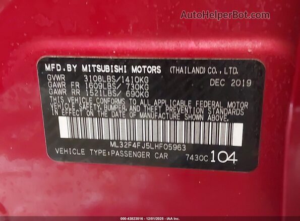 ML32F4FJ5LHF05963 2020 MITSUBISHI MIRAGE G4 Red Շարժիչի բաժամունքի տեսք