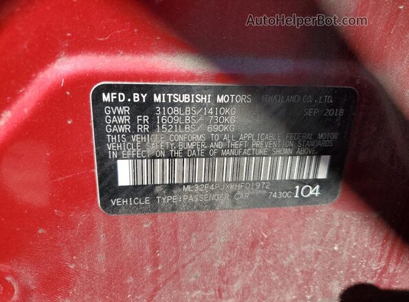 ML32F4FJXKHF01972 2019 MITSUBISHI MIRAGE Red Շարժիչի բաժամունքի տեսք