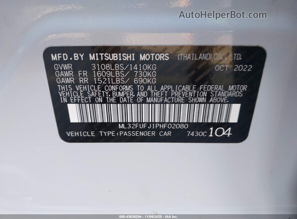 ML32FUFJ1PHF02080 2023 MITSUBISHI MIRAGE G4 White Engine compartment view