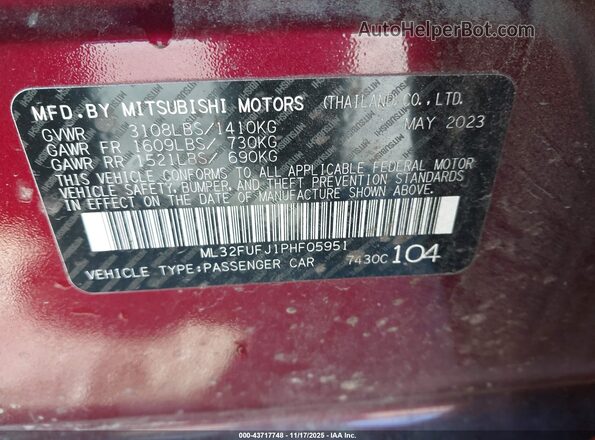 ML32FUFJ1PHF05951 2023 MITSUBISHI MIRAGE G4 Maroon Engine compartment view