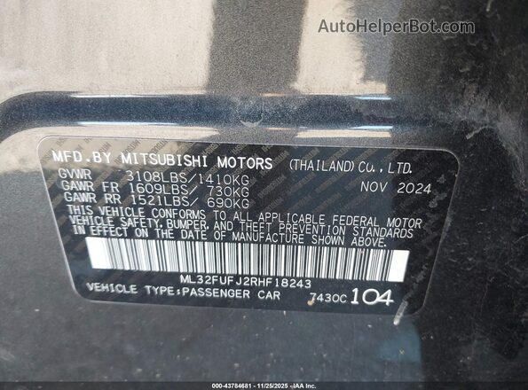 ML32FUFJ2RHF18243 2024 MITSUBISHI MIRAGE G4 Gray Widok komory silnika