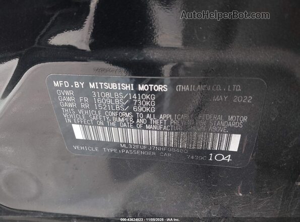 ML32FUFJ7NHF08480 2022 MITSUBISHI MIRAGE G4 Black Engine compartment view