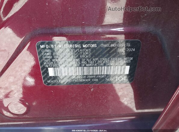 ML32FUFJ8RHF19087 2024 MITSUBISHI MIRAGE G4 Purple Vista del compartimento del motor