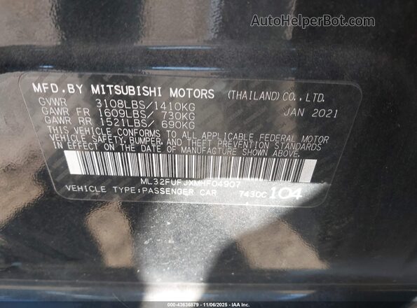 ML32FUFJXMHF04907 2021 MITSUBISHI MIRAGE G4 Black ძრავის განყოფილების ხედი