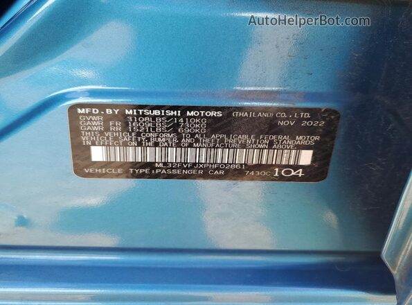 ML32FVFJXPHF02861 2023 MITSUBISHI MIRAGE Blue Vista del compartimento del motor