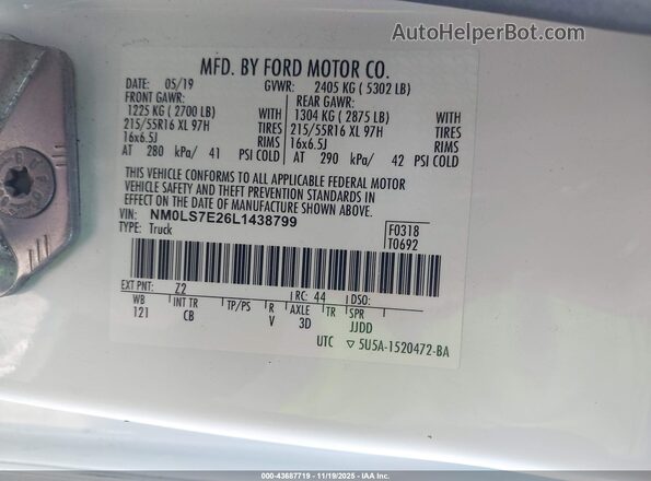 NM0LS7E26L1438799 2020 FORD TRANSIT CONNECT White Շարժիչի բաժամունքի տեսք