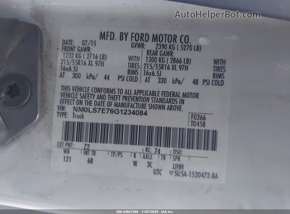 NM0LS7E76G1234084 2016 FORD TRANSIT CONNECT White Вид підкапотного простору