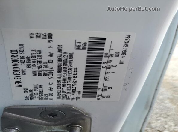 NM0LS7S22N1512484 2022 FORD TRANSIT White VIN կոդի պիտակի տեսք