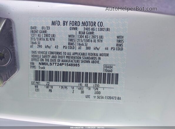 NM0LS7T24P1548985 2023 FORD TRANSIT CONNECT White Widok komory silnika