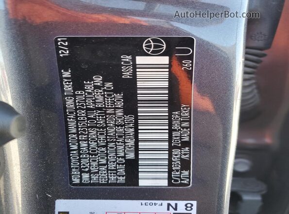 NMTKHMBX4NR141305 2022 TOYOTA LE Charcoal Вид наклейки з VIN-кодом