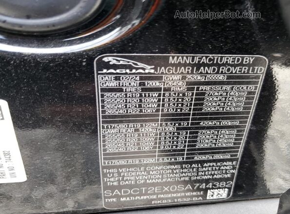 SADCT2EX0SA744382 2025 JAGUAR F-PACE Black VIN կոդի պիտակի տեսք