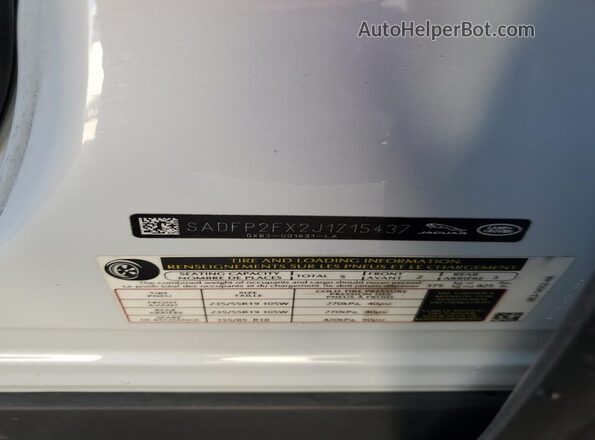 SADFP2FX2J1Z15437 2018 JAGUAR E-PACE White VIN sticker view