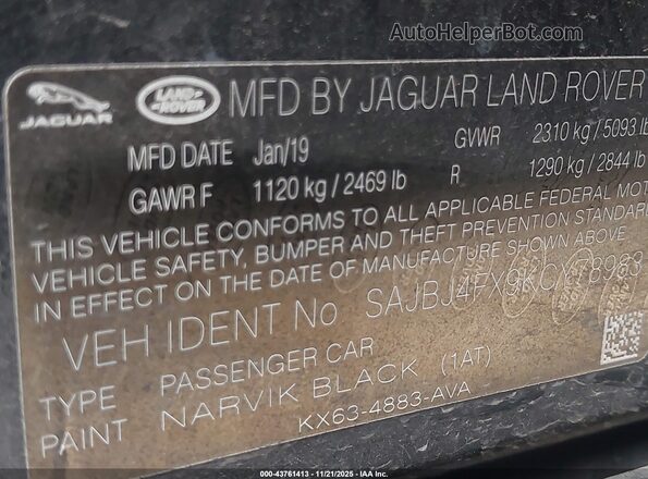 SAJBJ4FX9KCY78983 2019 JAGUAR XF Black Engine compartment view