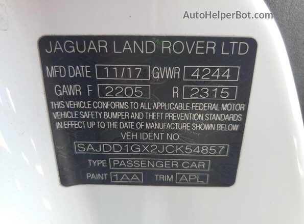 SAJDD1GX2JCK54857 2018 JAGUAR F-TYPE White Շարժիչի բաժամունքի տեսք