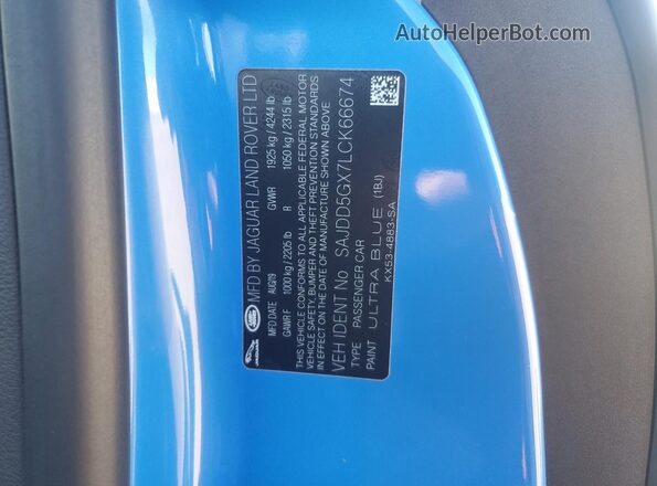 SAJDD5GX7LCK66674 2020 JAGUAR F-TYPE Blue Widok komory silnika