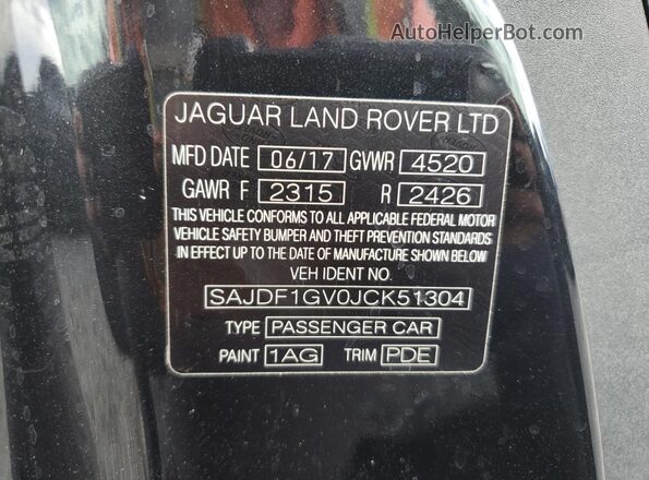 SAJDF1GV0JCK51304 2018 JAGUAR F-TYPE Black VIN კოდის სტიკერის ხედი