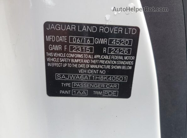 SAJWA6AT1H8K40501 2017 JAGUAR F-TYPE White VIN կոդի պիտակի տեսք