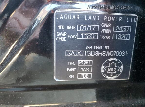 SAJXJ1GD8H8W07093 2017 JAGUAR XJ Black ძრავის განყოფილების ხედი