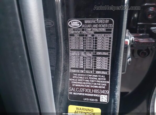 SALCJ2FX0LH853409 2020 LAND ROVER DISCOVERY SPORT Black Widok komory silnika