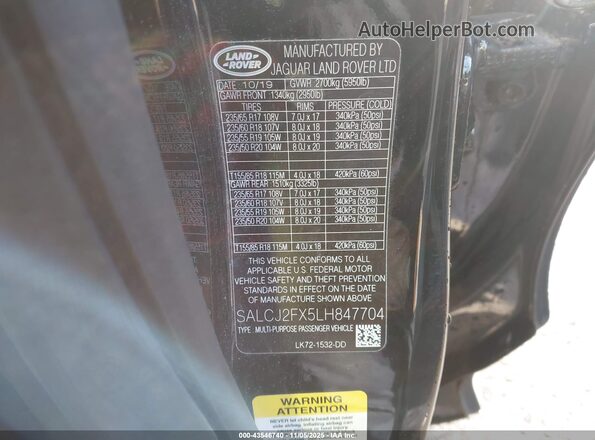 SALCJ2FX5LH847704 2020 LAND ROVER DISCOVERY SPORT Black Widok komory silnika