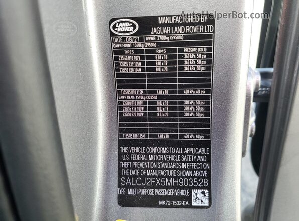 SALCJ2FX5MH903528 2021 LAND ROVER DISCOVERY Gray VIN sticker view