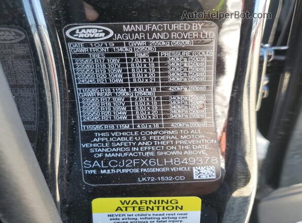 SALCJ2FX6LH849378 2020 LAND ROVER DISCOVERY Black სალონის 360-გრადუსიანი ხედი