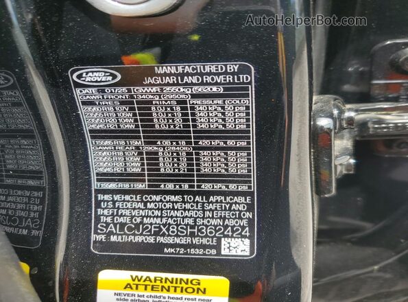 SALCJ2FX8SH362424 2025 LAND ROVER DISCOVERY Black VIN sticker view