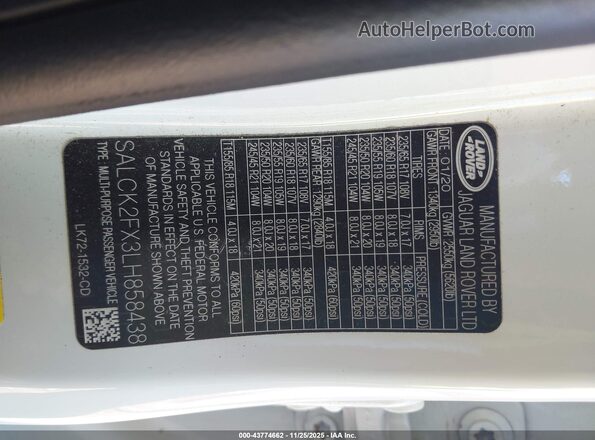 SALCK2FX3LH858438 2020 LAND ROVER DISCOVERY SPORT White Widok komory silnika