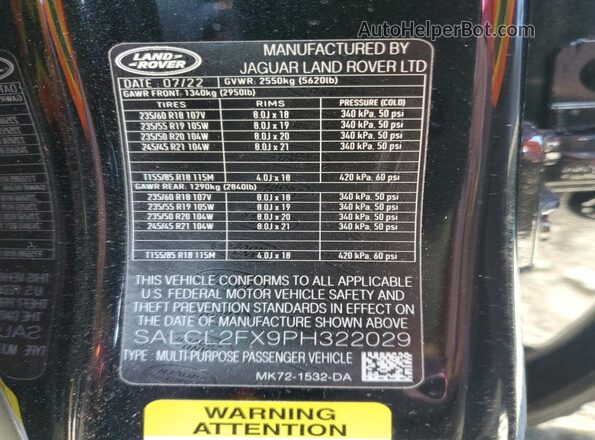 SALCL2FX9PH322029 2023 LAND ROVER DISCOVERY Black Вид наклейки з VIN-кодом