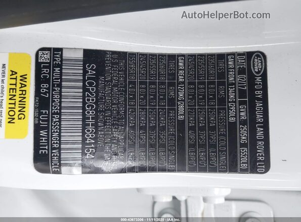 SALCP2BG8HH684154 2017 LAND ROVER DISCOVERY SPORT White ძრავის განყოფილების ხედი
