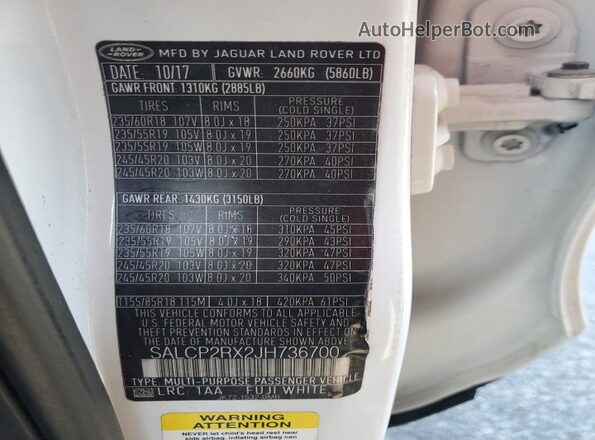 SALCP2RX2JH736700 2018 LAND ROVER DISCOVERY White 