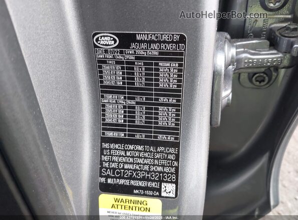 SALCT2FX3PH321328 2023 LAND ROVER DISCOVERY SPORT Серый Вид подкапотного пространства