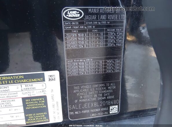 SALEJEEX8L2018480 2020 LAND ROVER DEFENDER Black Շարժիչի բաժամունքի տեսք