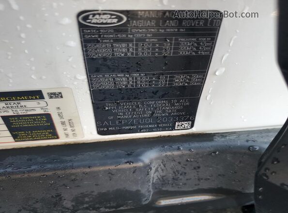 SALEP7EU0L2033376 2020 LAND ROVER DEFENDER White VIN sticker view