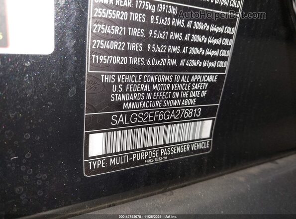 SALGS2EF6GA276813 2016 LAND ROVER RANGE ROVER Black Շարժիչի բաժամունքի տեսք