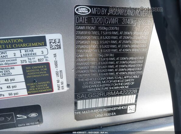 SALGS2RU8MA422228 2021 LAND ROVER RANGE ROVER Gray Engine compartment view