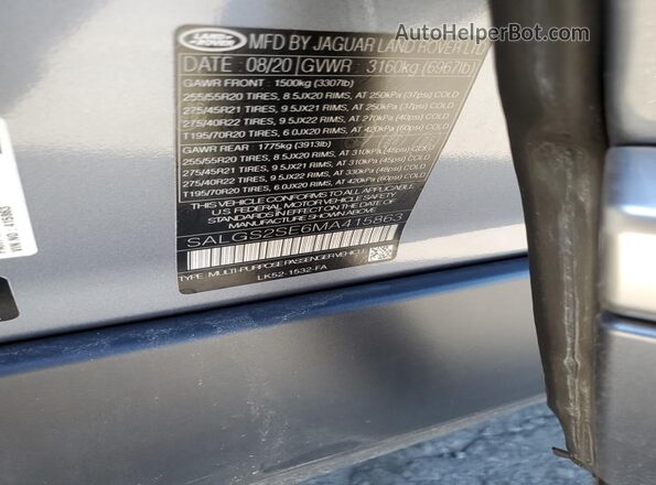 SALGS2SE6MA415863 2021 LAND ROVER RANGE Синий 