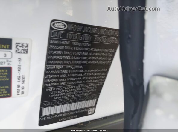 SALGS2SE7LA592002 2020 LAND ROVER RANGE ROVER White Engine compartment view