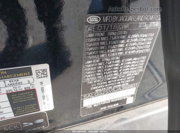 SALGS2SV5JA389901 2018 LAND ROVER RANGE ROVER Black ძრავის განყოფილების ხედი