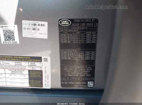 SALRJ2EX1R2498029 2024 LAND ROVER DISCOVERY Gray Շարժիչի բաժամունքի տեսք
