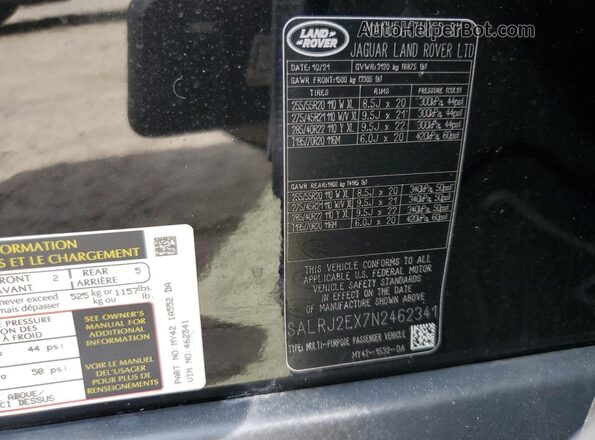 SALRJ2EX7N2462341 2022 LAND ROVER DISCOVERY Black Widok wnętrza 360 stopni