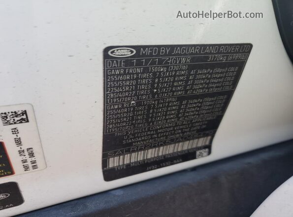 SALRR2RK5JA048479 2018 LAND ROVER DISCOVERY White Vista de la etiqueta del VIN