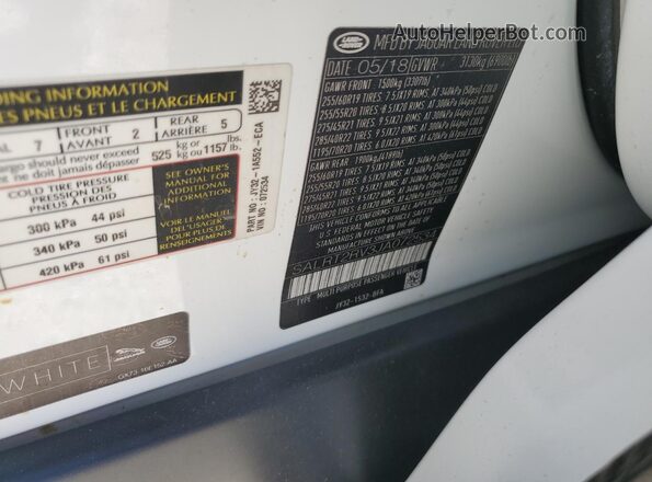 SALRT2RV3JA072534 2018 LAND ROVER DISCOVERY White VIN კოდის სტიკერის ხედი
