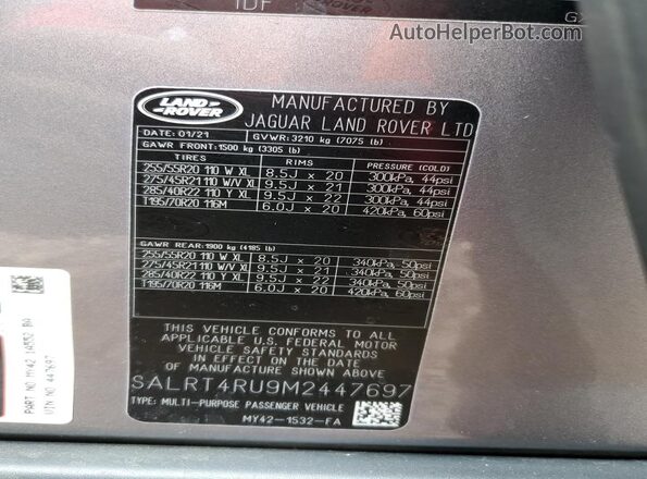 SALRT4RU9M2447697 2021 LAND ROVER DISCOVERY Gray Панорамний вид салону 360°