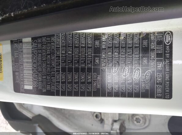 SALVP2RX3KH340088 2019 LAND ROVER RANGE ROVER EVOQUE White Շարժիչի բաժամունքի տեսք
