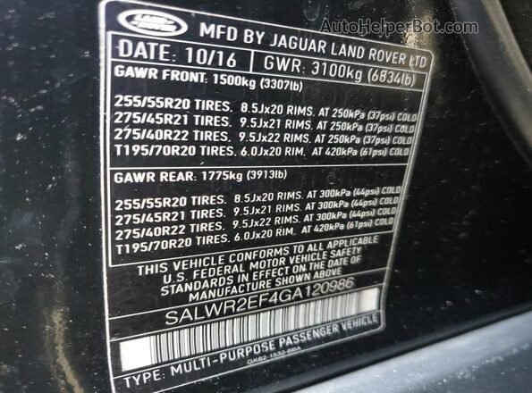SALWR2EF4GA120986 2016 LAND ROVER RANGE Black სალონის 360-გრადუსიანი ხედი
