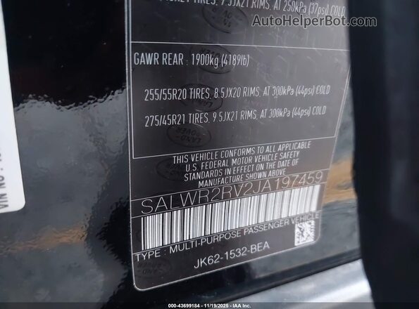 SALWR2RV2JA197459 2018 LAND ROVER RANGE ROVER SPORT Black Vista del compartimento del motor